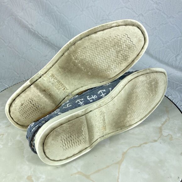 Sperry Top Sider Shoes Womens Size 6 Blue Canvas Blue Anchor Nautical Loafers - Picture 10 of 11